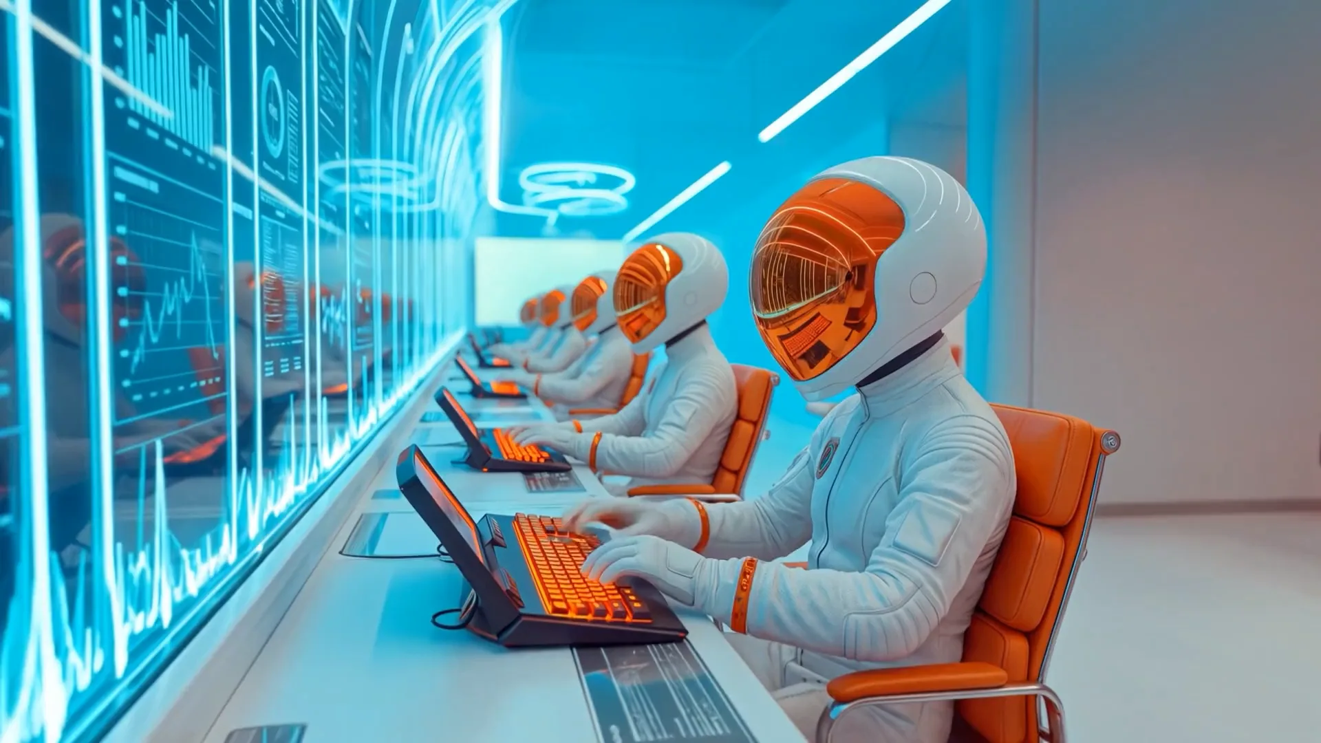 Astronautti nostaa katseensa konsolilta